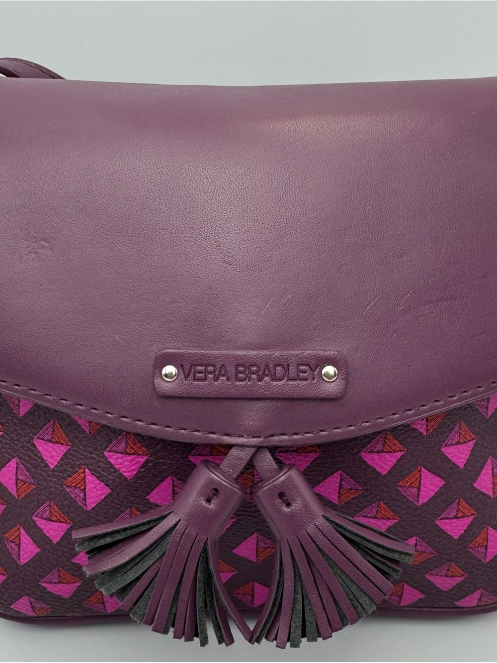 Vera Bradley Crossbody Bag Purple Pink Geometric Tassel Small Shoulder Purse